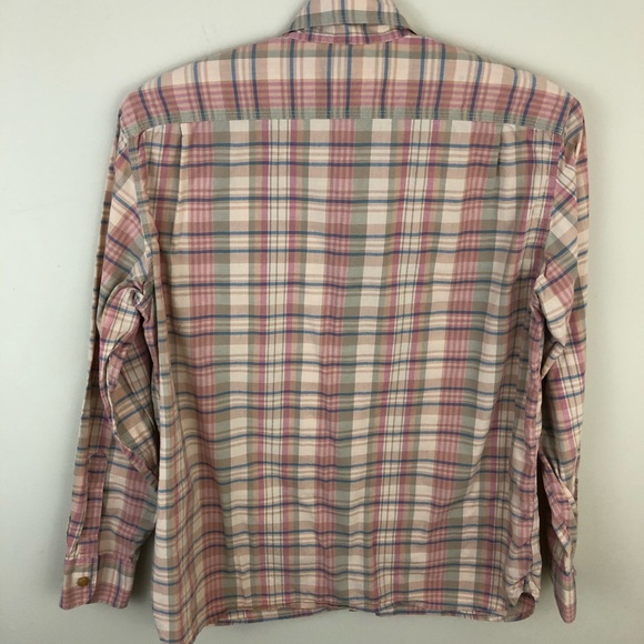 Lucky Brand Shirt Mens L Plaid Cotton Tan Pink Button Up Collared Long S… - Picture 4 of 14